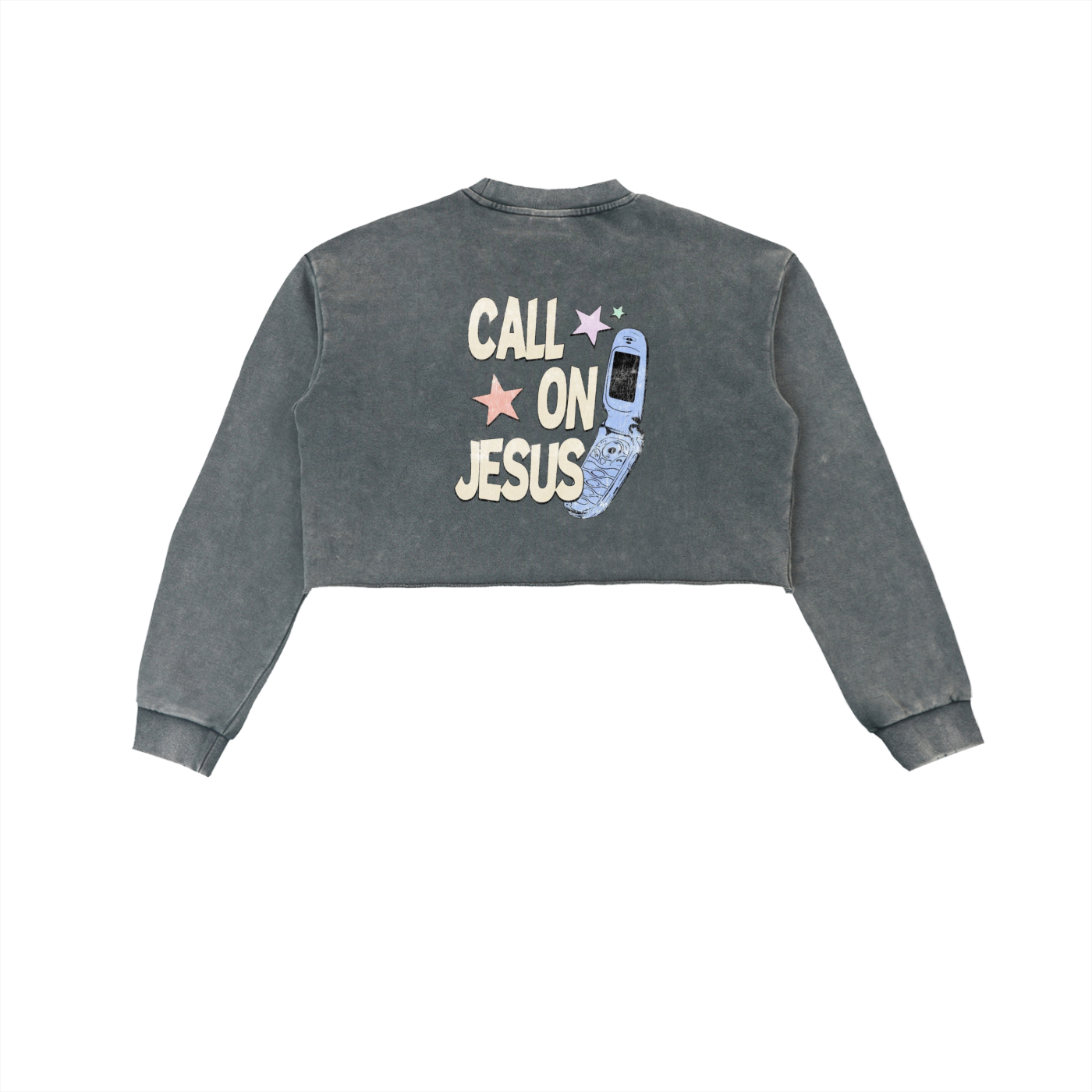 Call On Jesus | Snow Washed Raw Edge Cropped Sweatshirt - Halos