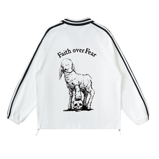 FAITH OVER FEAR | Unisex Contrast Striped Lapel Collar Sweatshirt