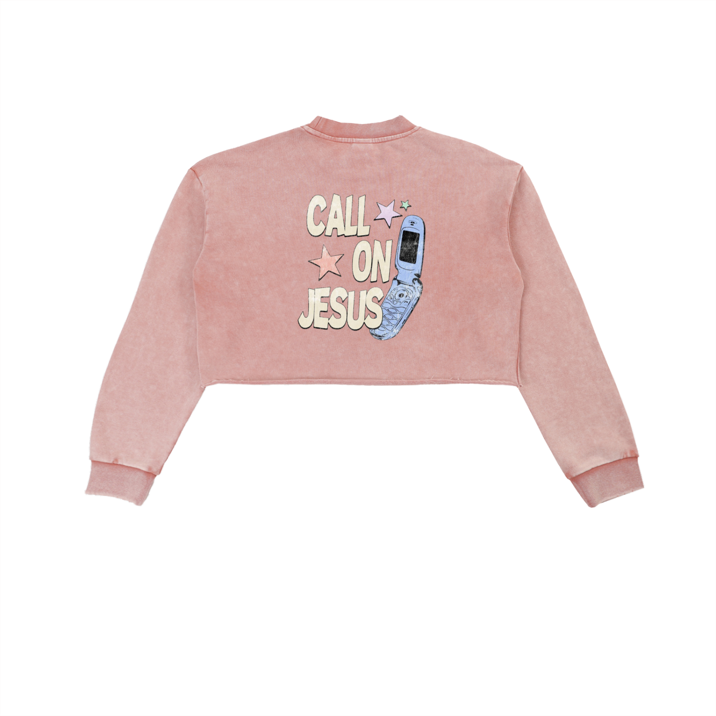 Call On Jesus | Snow Washed Raw Edge Cropped Sweatshirt - Halos