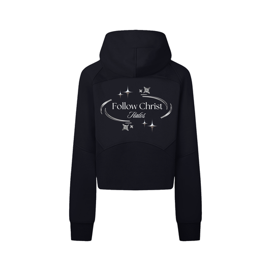 Follow Christ | Women's Cropped Zip-Through Hoodie - Halos
