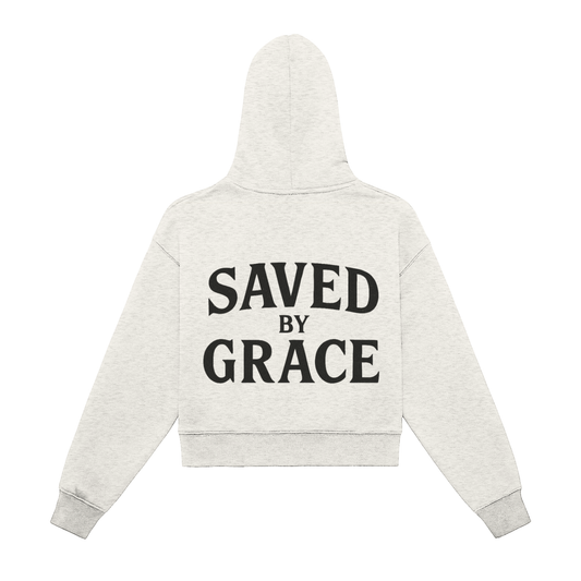 SAVED BY GRACE | Women's Fleeced Zip-Up Cropped Hoodie - Halos
