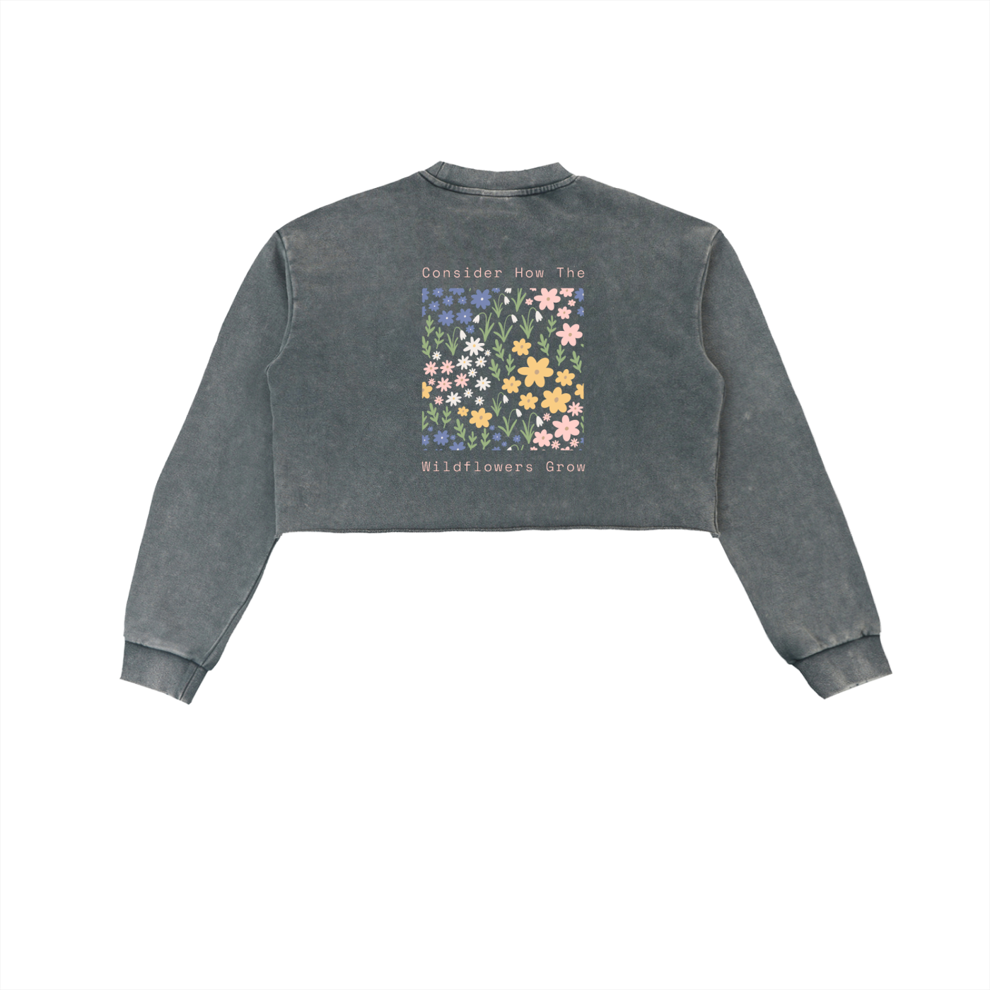 Consider How The Wildflowers Grow | Snow Washed Raw Edge Cropped Sweatshirt - Halos