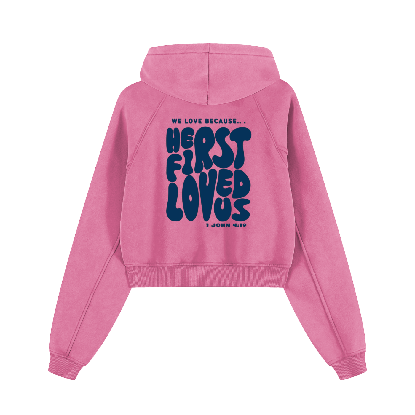 We Love Because He First Loved Us | Women's Snow Washed Cropped Hoodie - Halos