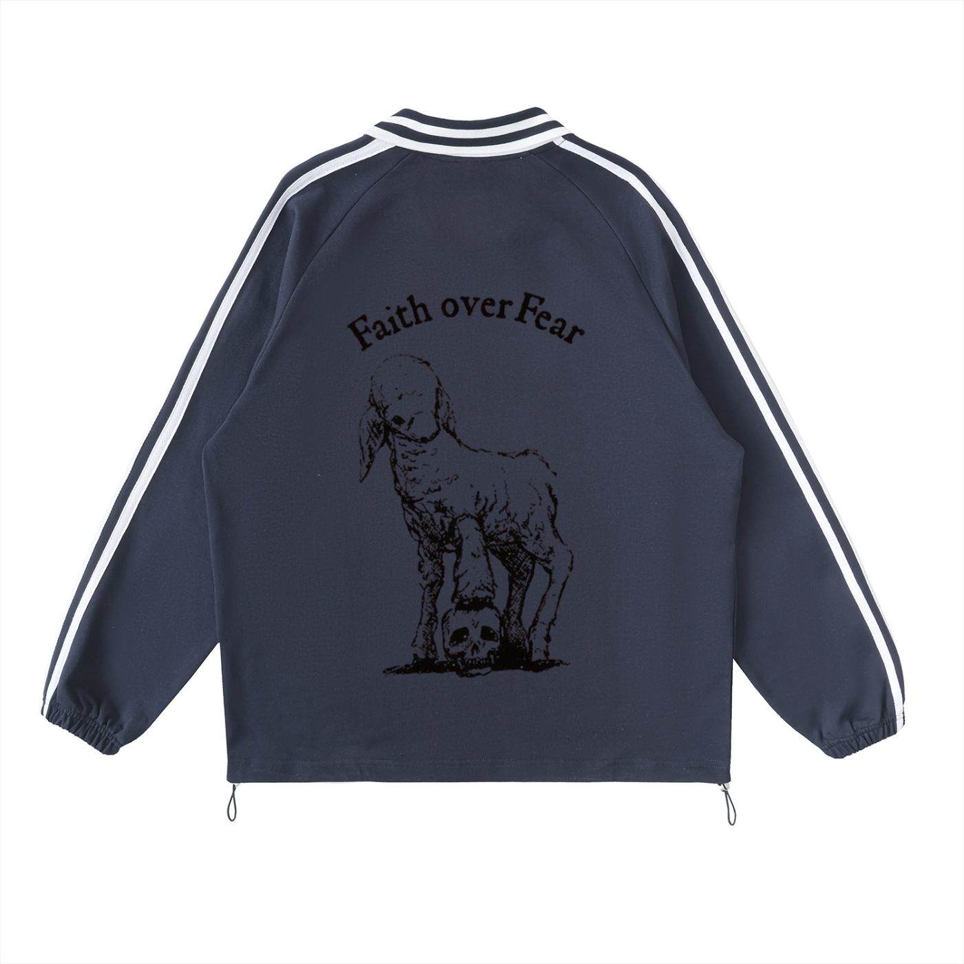 FAITH OVER FEAR | Unisex Contrast Striped Lapel Collar Sweatshirt