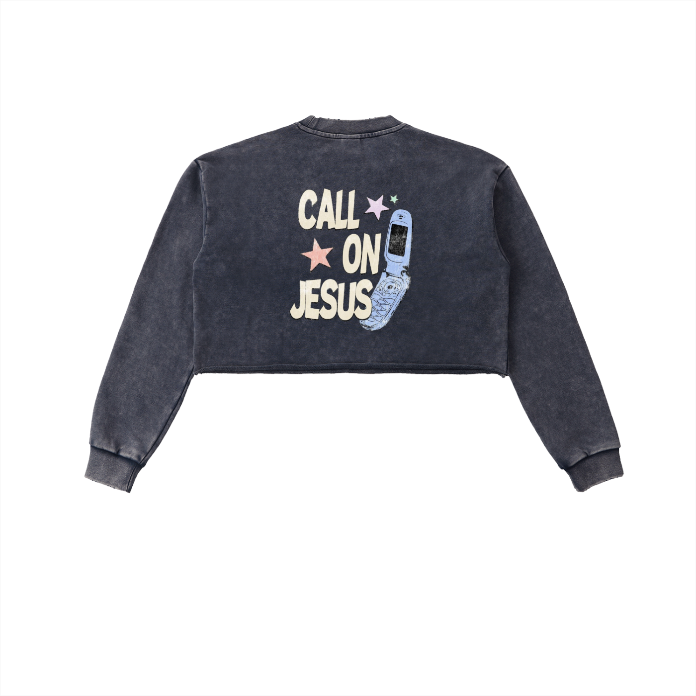 Call On Jesus | Snow Washed Raw Edge Cropped Sweatshirt - Halos
