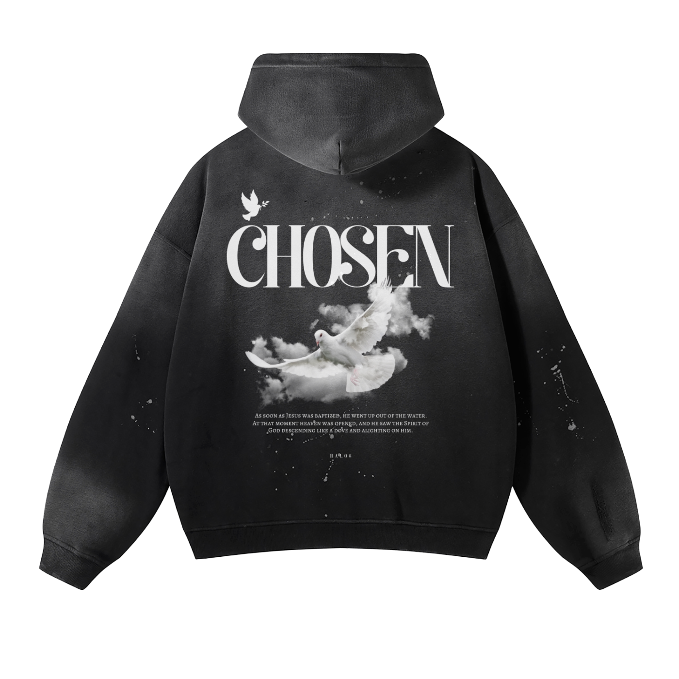 Black Chosen Dove | Vintage Wash Frayed Fleece Hoodie - Halos