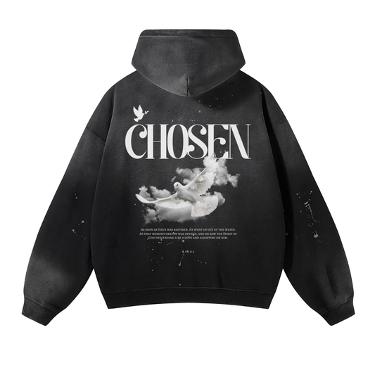 Black Chosen Dove | Vintage Wash Frayed Fleece Hoodie - Halos