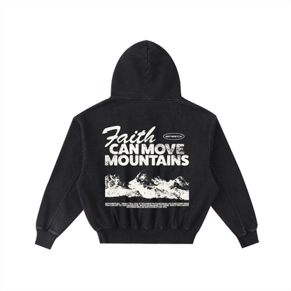 FAITH CAN MOVE MOUNTAINS | Frayed Enzyme Washed Fleece Hoodie