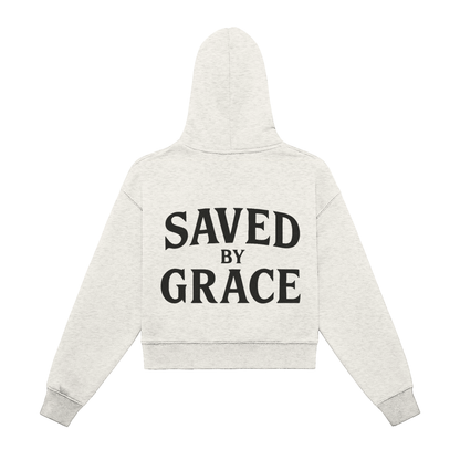SAVED BY GRACE | Women's Fleeced Zip-Up Cropped Hoodie - Halos