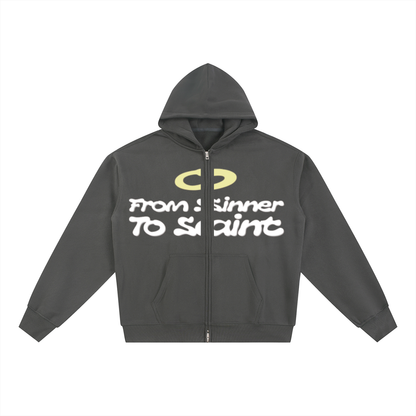 FROM SINNER TO SAINT | Essential Fleece Zip-Through Hoodie