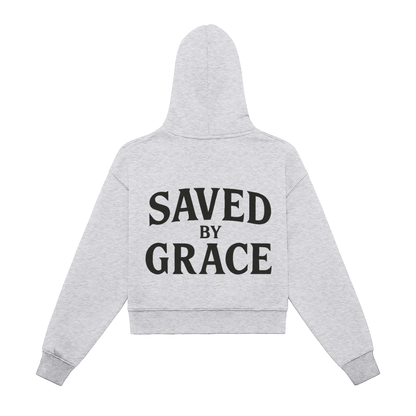 SAVED BY GRACE | Women's Fleeced Zip-Up Cropped Hoodie - Halos
