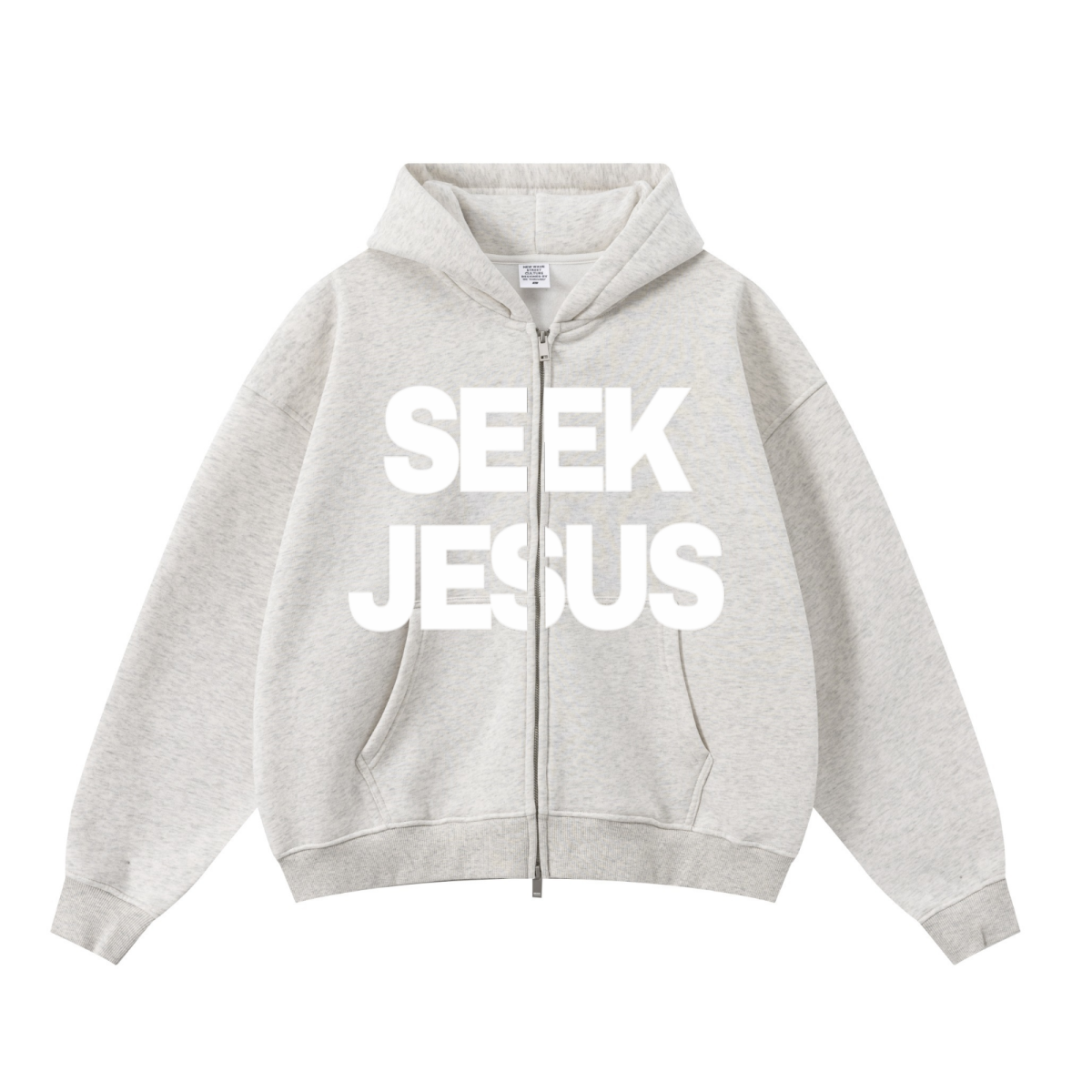 345GSM Unisex Boxy-Fit Double-Zip Hoodie Oatmeal Grey