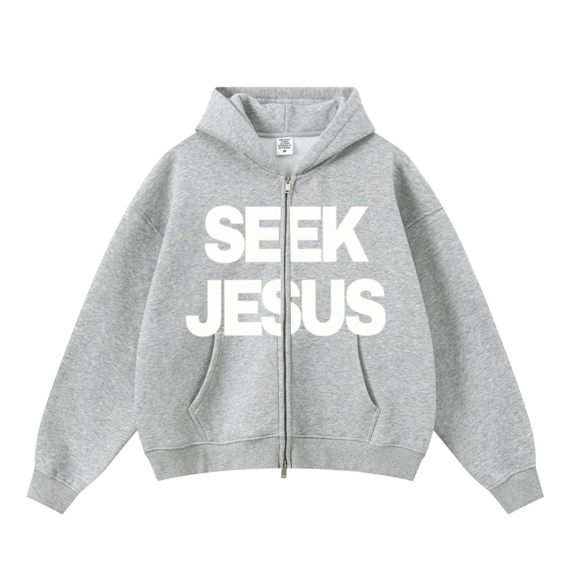 345GSM Unisex Boxy-Fit Double-Zip Hoodie Heathered Grey