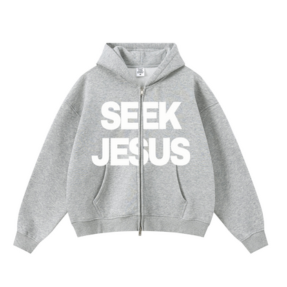 345GSM Unisex Boxy-Fit Double-Zip Hoodie Heathered Grey