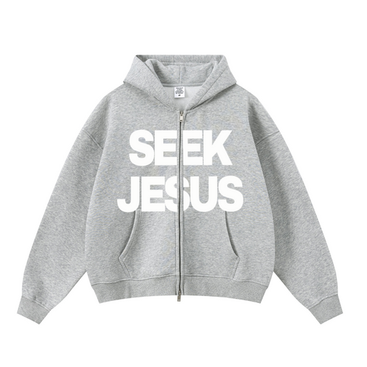 345GSM Unisex Boxy-Fit Double-Zip Hoodie Heathered Grey