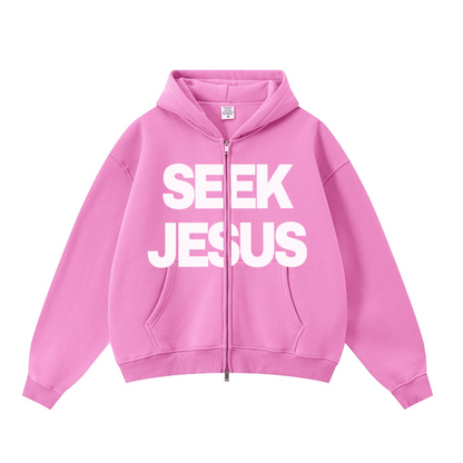 345GSM Unisex Boxy-Fit Double-Zip Hoodie Peach Pink