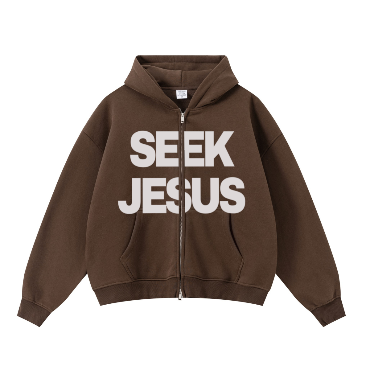 345GSM Unisex Boxy-Fit Double-Zip Hoodie Brown