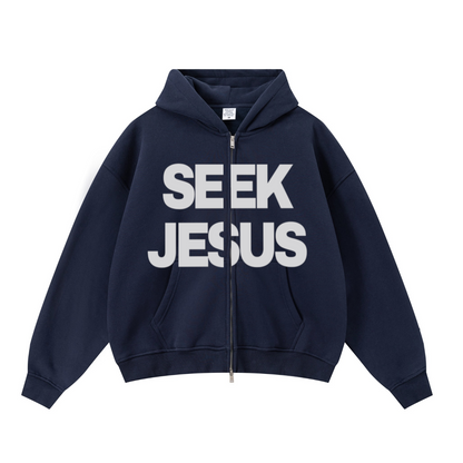 345GSM Unisex Boxy-Fit Double-Zip Hoodie Midnight Blue