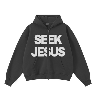 345GSM Unisex Boxy-Fit Double-Zip Hoodie Dark Grey