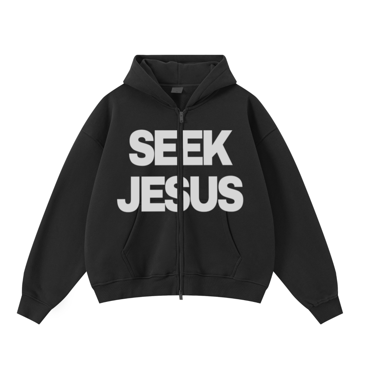 345GSM Unisex Boxy-Fit Double-Zip Hoodie Black