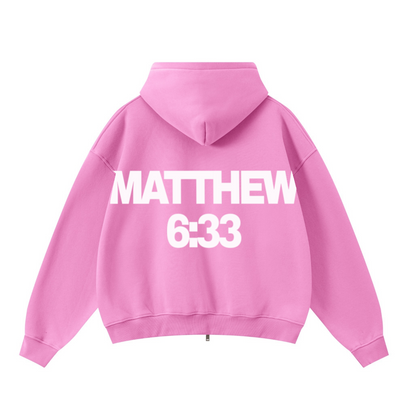 345GSM Unisex Boxy-Fit Double-Zip Hoodie Peach Pink