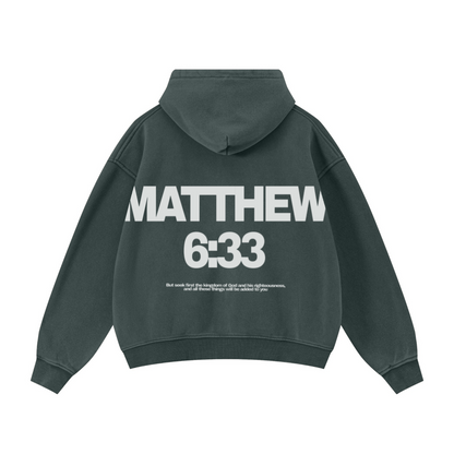 400GSM Unisex Vintage-Wash Boxy-Fit Zip-Up Hoodie Vintage Moss Green