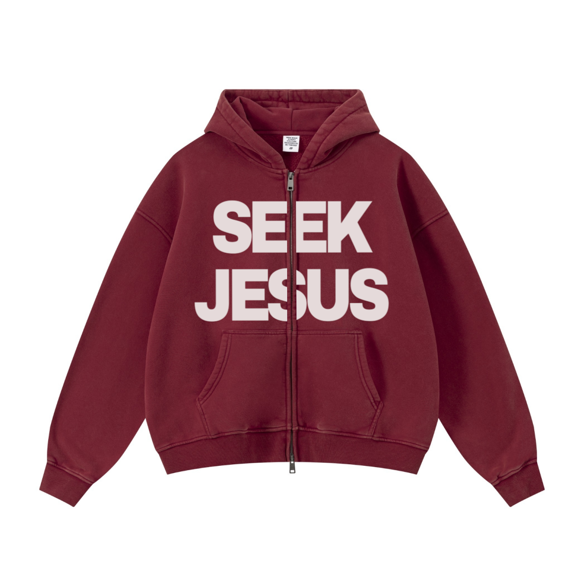 SEEK JESUS vintage wash zip up hoodie