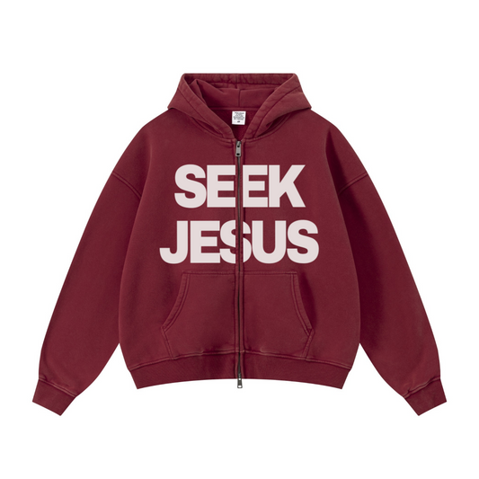 SEEK JESUS vintage wash zip up hoodie
