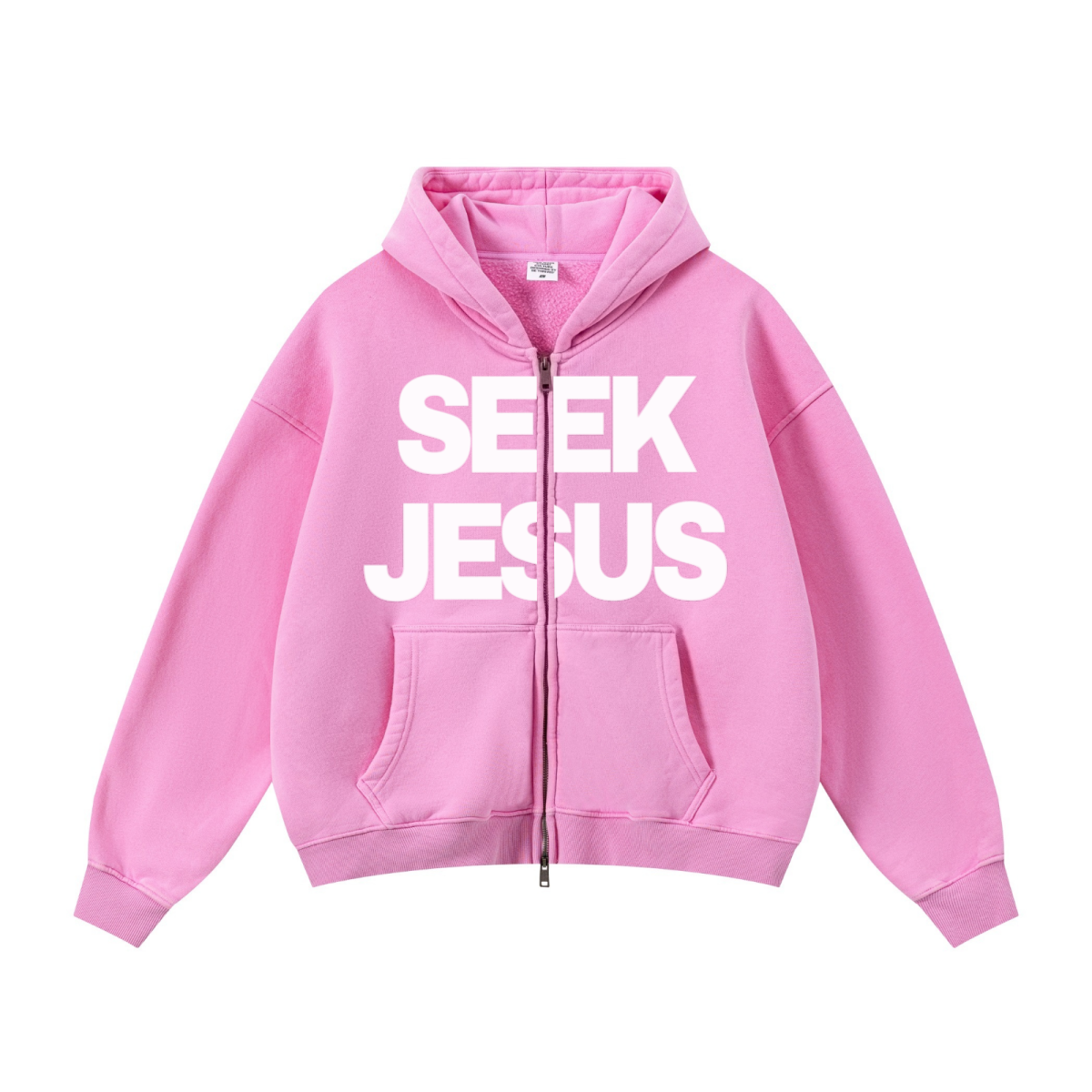 400GSM Unisex Vintage-Wash Boxy-Fit Zip-Up Hoodie Vintage Peach Pink