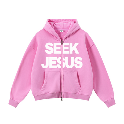 400GSM Unisex Vintage-Wash Boxy-Fit Zip-Up Hoodie Vintage Peach Pink
