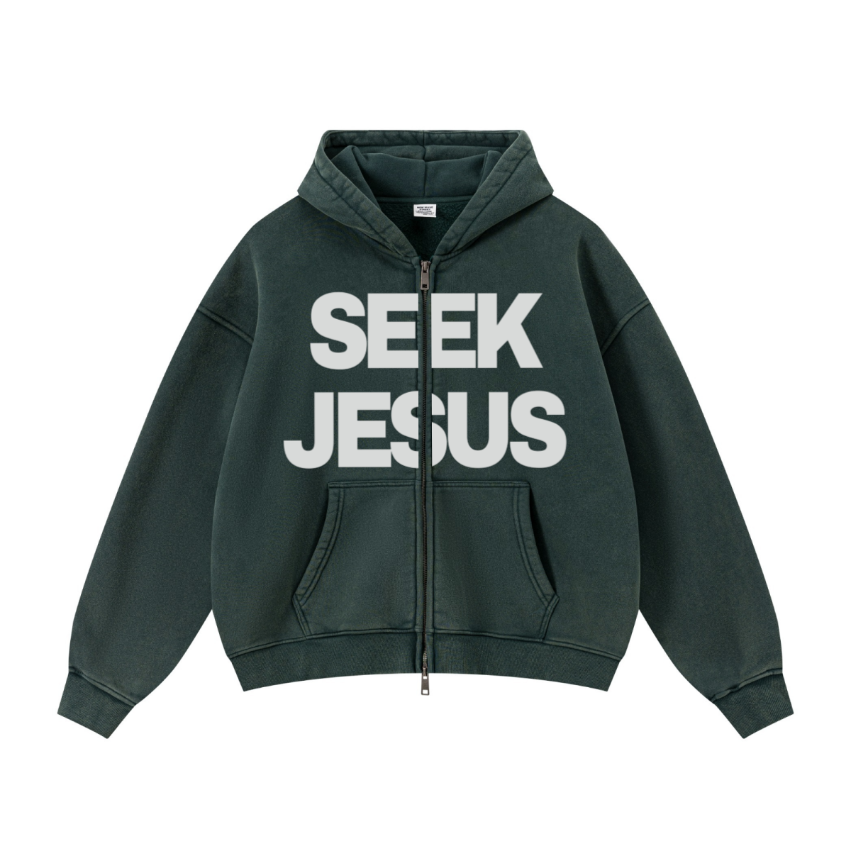 400GSM Unisex Vintage-Wash Boxy-Fit Zip-Up Hoodie Vintage Moss Green