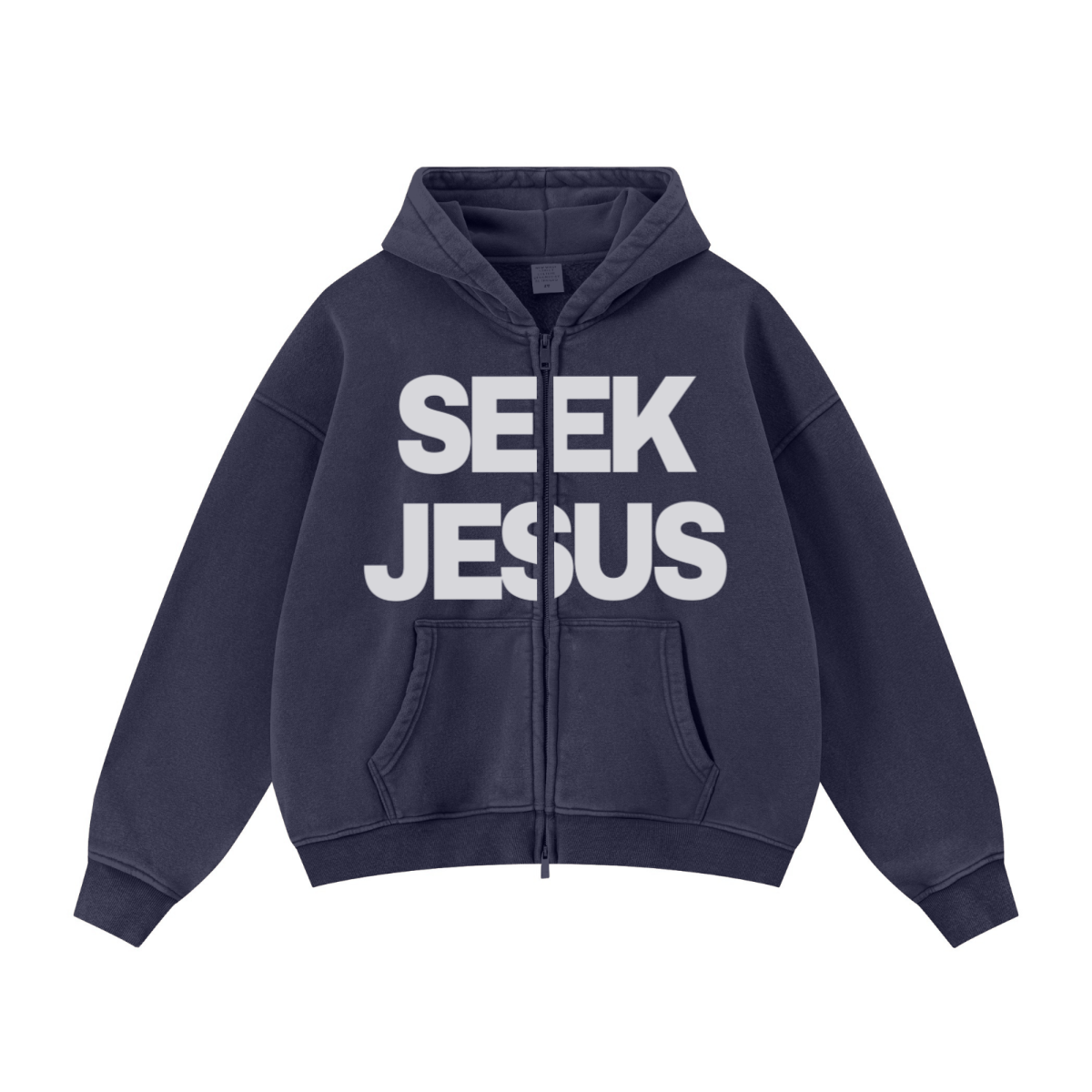 400GSM Unisex Vintage-Wash Boxy-Fit Zip-Up Hoodie Vintage Royal Blue