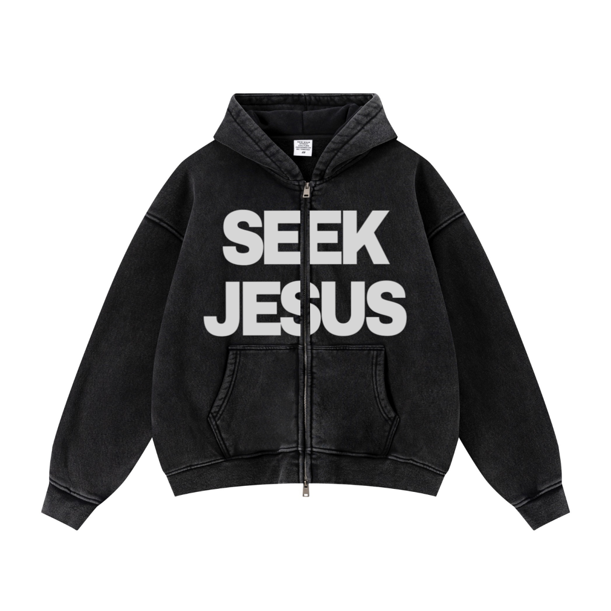 SEEK JESUS vintage wash zip up hoodie