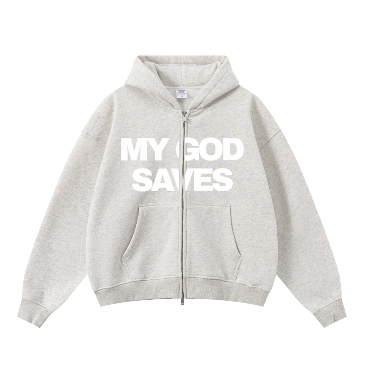 345GSM Unisex Boxy-Fit Double-Zip Hoodie Oatmeal Grey