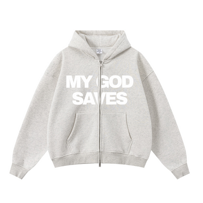 345GSM Unisex Boxy-Fit Double-Zip Hoodie Oatmeal Grey
