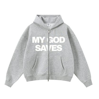 345GSM Unisex Boxy-Fit Double-Zip Hoodie Heathered Grey