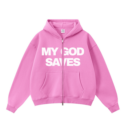 MY GOD SAVES zip up hoodie