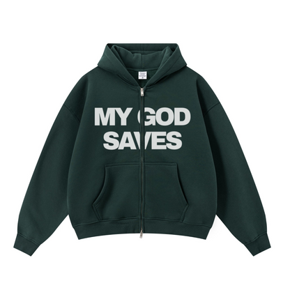 345GSM Unisex Boxy-Fit Double-Zip Hoodie Rainforest Green