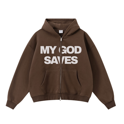 345GSM Unisex Boxy-Fit Double-Zip Hoodie Brown