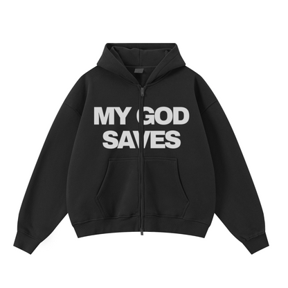 345GSM Unisex Boxy-Fit Double-Zip Hoodie Black